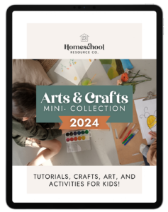 Cover of the Arts and Crafts Mini Collection Collection with Title, year 2024, and kids coloring images in the background.