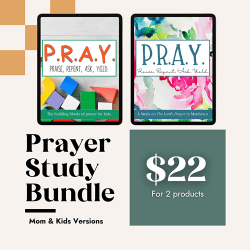 Flexible prayer study bundle for homeschool, including kids and mom versions, focused on Christian prayer and Bible study resources, perfect for homeschooling families.