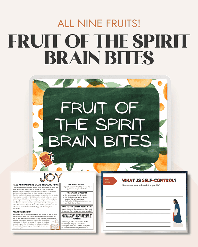3-1.png 1. Bright, colorful homeschool Bible craft about Fruit of the Spirit and brain bites for kids, perfect for homeschooling faith-based learning and religious education activities.