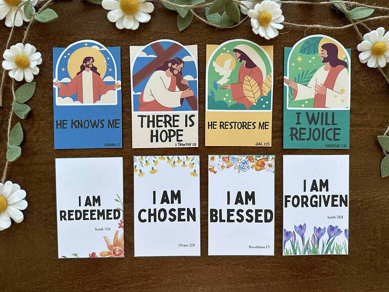Biblical-Affirmation-Cards_The-Art-Kit-14.jpg Holy family Bible scripture posters for homeschool classroom, faith-based religious learning resources, Christian faith decor for homeschooling, spiritual encouragement for children.