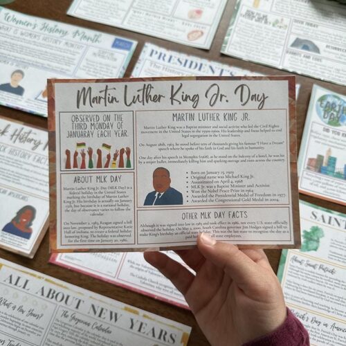 Martin Luther King Jr. Day educational resource for homeschoolers, with history, facts, and celebration ideas, perfect for homeschooling or classroom activities.