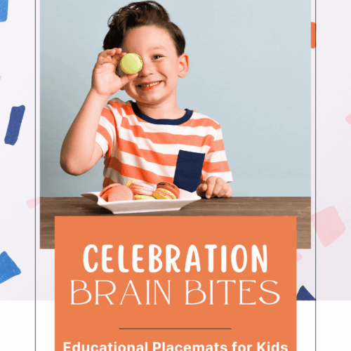 CELEBRATION-BRAIN-BITES.png Macarons and colorful treats for kids celebration and education; fun learning activities for homeschool resources, brain bites nutrition tips, and kids' snack ideas for homeschooling success.