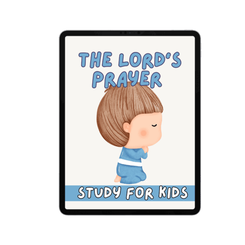 mediamodifier_image-2023-03-23T003507.868.png Kids prayer book cover illustration featuring a praying child, perfect for homeschooling Christian education resources and kids Bible study materials.