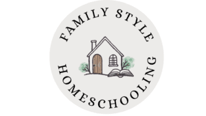 2 (5) A logo for Homeschool Resource Co. featuring a simple illustration of a cozy house with trees and an open book, emphasizing family-style homeschooling and educational resources.