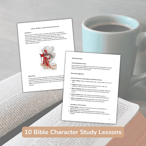 Encourages homeschool faith-based learning with 10 Bible character study lessons, perfect for biblical exploration and spiritual growth in homeschooling environments.
