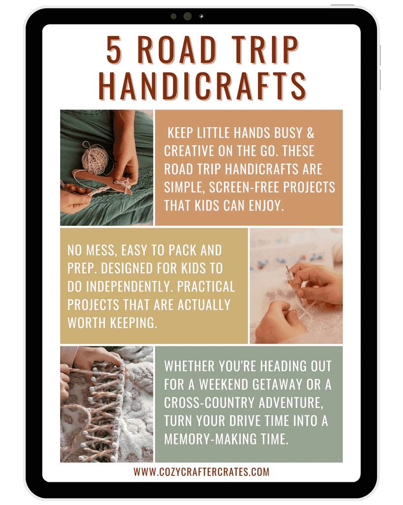 Kids making homemade road trip handcrafts, creative travel activities for children, screen-free educational crafts to keep little hands busy on family road trips.