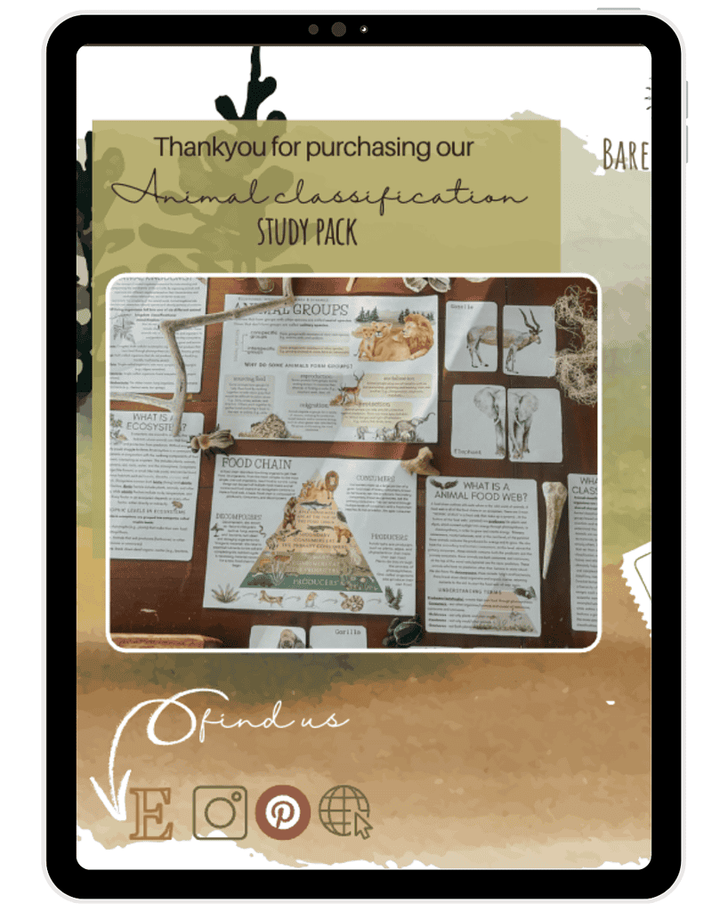 Detailed study pack on animal classification and ecology for homeschooling, featuring printable charts, diagrams, and educational resources for kids and parents enhancing homeschool science curriculum.