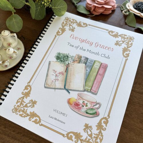 EV8D9B~1 Elegant homeschool planner cover with floral accents, featuring "Everyday Grace" Tea of the Month Club theme, ideal for homeschooling moms seeking organized and inspiring educational resources.