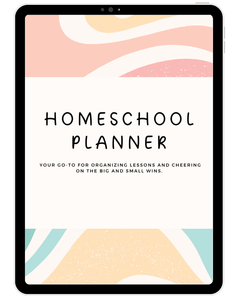 Organized homeschool planner with inspiring abstract pastel background, designed for homeschooling parents to plan lessons, track progress, and celebrate small and big wins in homeschooling journey.