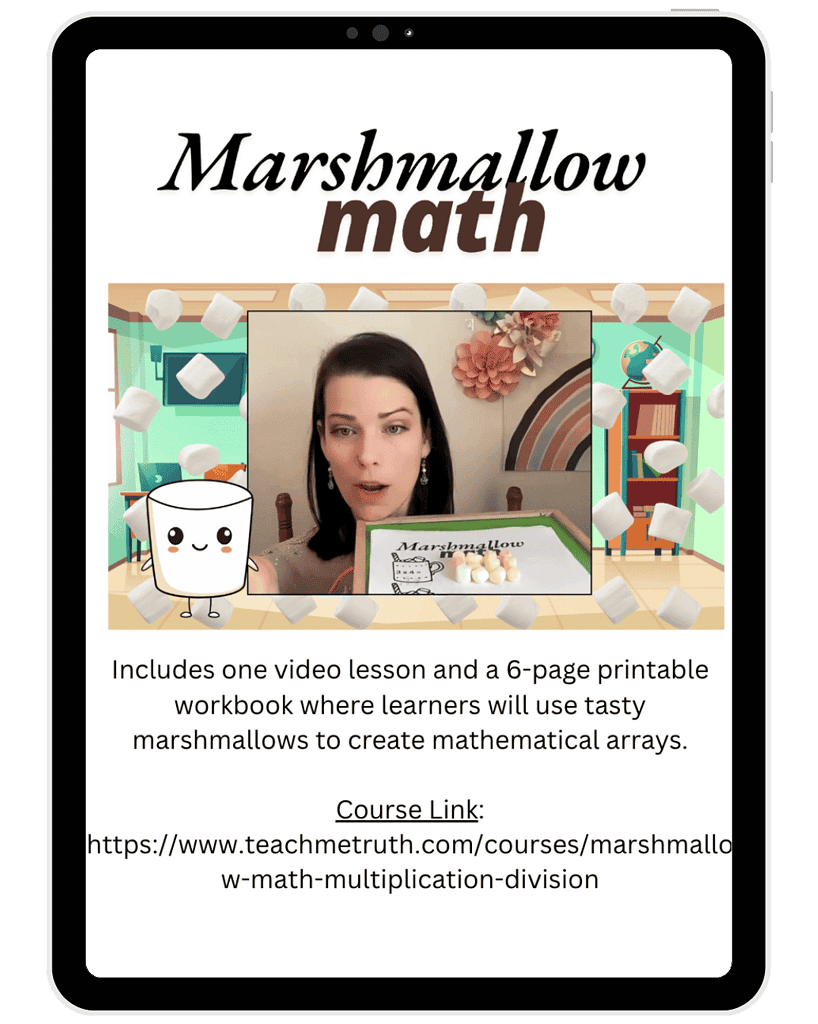 Marshmallow math educational activity with marshmallow manipulatives for homeschooling and K-12 math practice.