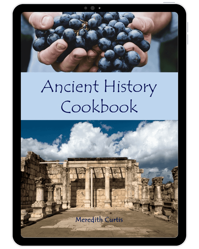 Grapes and ancient ruins on a tablet cover for homeschool history curriculum about ancient civilizations, featuring classical architecture and historical learning resources for homeschooling families.