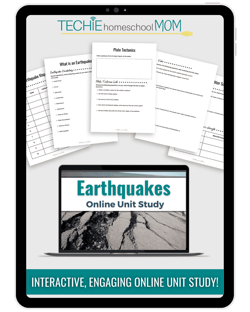Earthquake online unit study, homeschool science curriculum, interactive earth science resources, homeschooling geology lessons for homeschoolers.