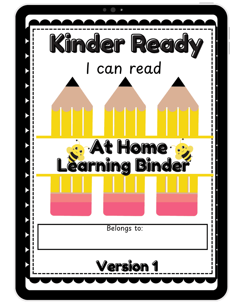 1. At home kindergarten reading readiness chart with bee and pencil illustrations, ideal for homeschool preschoolers.