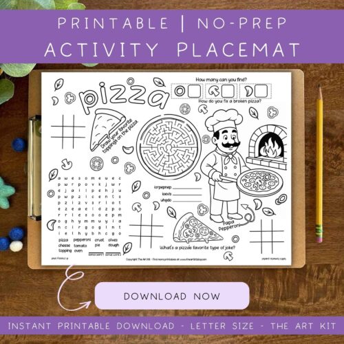 Pizza Placemat for Kids, Printable Restaurant Activity, Pizza Party Activity, No Prep Activity, Pizza Birthday Party, Digital Download