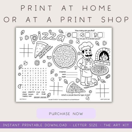 Pizza Placemat for Kids, Printable Restaurant Activity, Pizza Party Activity, No Prep Activity, Pizza Birthday Party, Digital Download