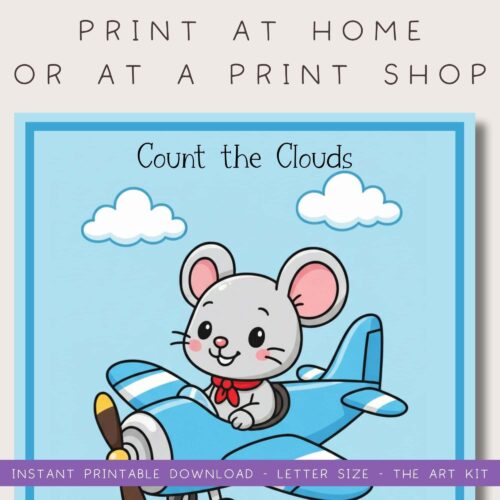Counting-Number-Printable-Worksheets-for-Kids (2) Count the Clouds printable activity for homeschool, beginner readers and preschoolers, featuring a cute mouse on an airplane for counting practice. Perfect for home education and early childhood learning.