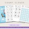 Counting-Number-Printable-Worksheets-for-Kids (3) Count clouds printable educational activity for homeschool and preschool learning.