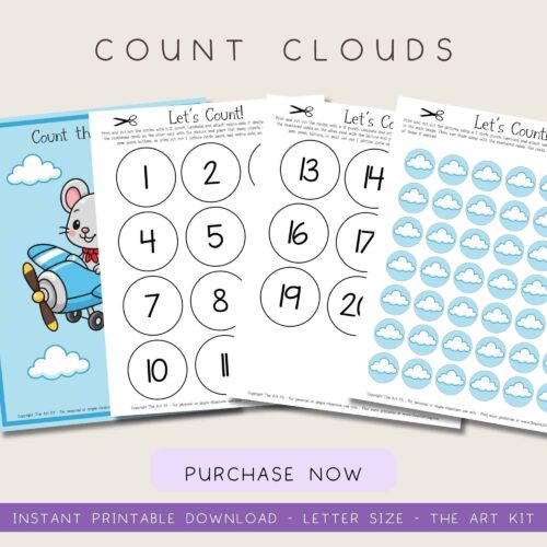 Count clouds printable educational activity for homeschool and preschool learning.