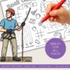 Printable-rock-climbing-coloring-sheet Rock Climbing themed educational worksheet for homeschoolers, featuring climbing gear and alphabet word search, suitable for kids of all ages. Perfect for homeschool resources and printable activities.