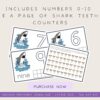Teacher-resource-Printable-counting-activity-sheet Shark-themed educational activity, numbers 0-10, shark teeth counters, preschool learning resources, homeschool math activities.
