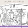 Teacher-resource-Printable-hummingbird-activity-sheet Hummingbird coloring pages with detailed floral and feeder illustrations, perfect for homeschooling crafts and educational activities.
