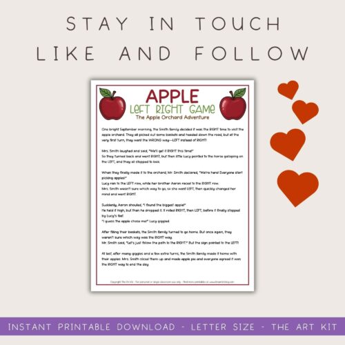 follow-us Apple orchard adventure printable activity for homeschooling, kids learning game, educational family activity, fall homeschooling resources, engaging preschool lesson plan.