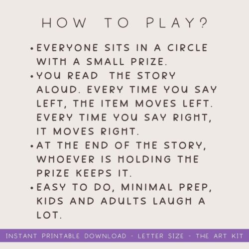 how-to-play-left-right-game Everyone sits in a circle with a small prize for a fun, easy-to-do homeschool activity that encourages kids and adults to laugh and engage in storytelling and listening skills.