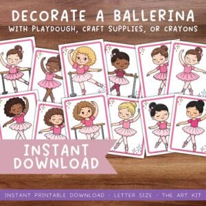 Ballerina Craft Printable for Kids – 14 Ballet Paper Dolls to Decorate with Playdough, Crayons, Markers, or Craft Supplies