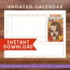 monthly-calendar-printable (2) Colorful autumn-themed homeschool calendar printable with hedgehog and leaves illustration, perfect for seasonal homeschooling resources and lesson planning.