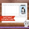 monthly-calendar-printable (4) Colorful January themed homeschool planner with penguin illustrations, perfect for homeschooling resources, lesson planning, and organizing homeschool schedules.