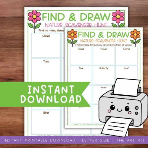 nature-activity Find and draw nature scavenger hunt printable for homeschool, kids, and classroom outdoor educational activity.
