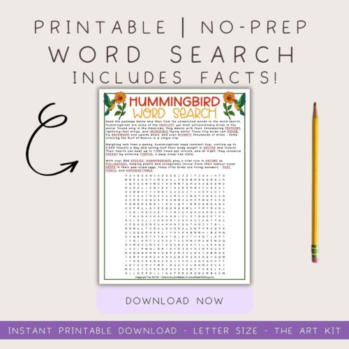 nature-printable-kids Word search printable activity for homeschool students featuring bird-themed vocabulary and facts, ideal for educational and educational resources.