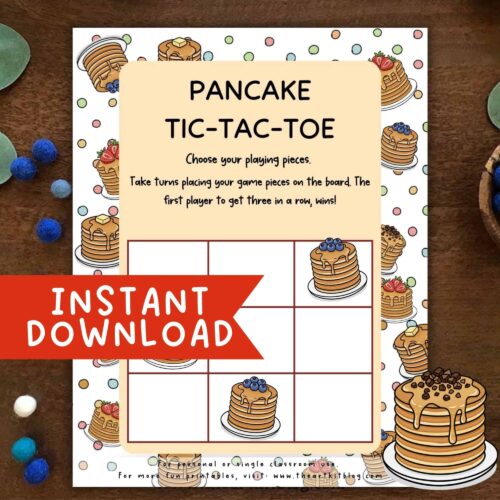 pancake-tic-tac-toe-printable-game (3) Pancake tic-tac-toe game printable, homeschool fun educational activity, lazy game for kids, classroom math game, free instant download.