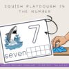 shark-printable-kids Shark squish playdough number activity for preschoolers, homeschool, early learning, math, fun educational game for kids.