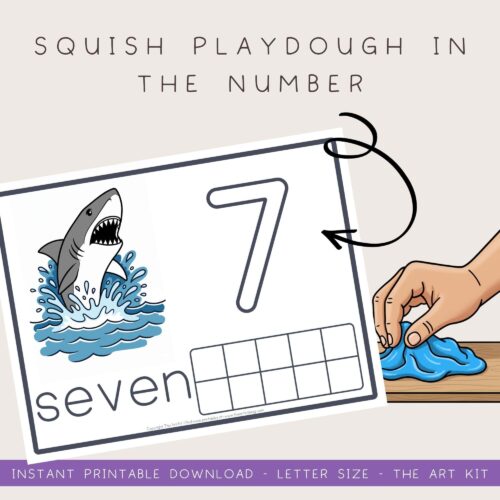 shark-printable-kids Shark squish playdough number activity for preschoolers, homeschool, early learning, math, fun educational game for kids.