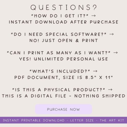 survival-trivia-the-art-kit (4) PDF digital download of homeschool printable letter-sized art kit with questions about getting and printing the resource, offering unlimited personal use, available immediately after purchase.