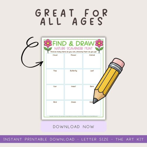 treasure-hunt-kids Find and draw nature scavenger hunt printable activity for kids, encouraging outdoor exploration and creativity, suitable for homeschooling or classroom use.