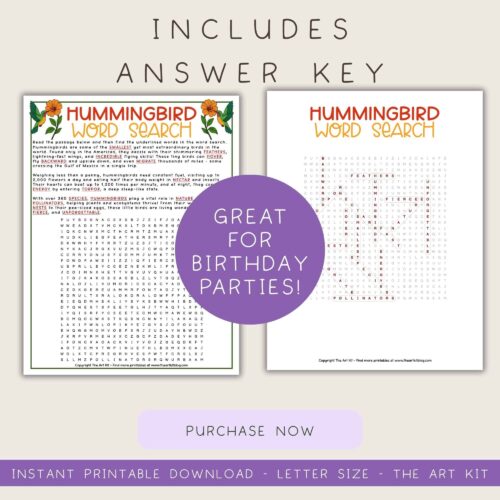 word-search-download Hummingbird word search printable with answer key, perfect for homeschooling and educational activities.