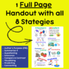 1 Full Page Handout with all 8 Stategies Worksheet Handout with all 8 strategies for homeschool resource planning, including author's purpose, summarizing, questioning, inference, compare and contrast, visualizing, predicting, and connecting for homeschool educators.