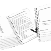 Handwritten homeschool notebook with science research questions, vocab list, and student project planning pages, themed with black bat graphics for homeschool resource-co.