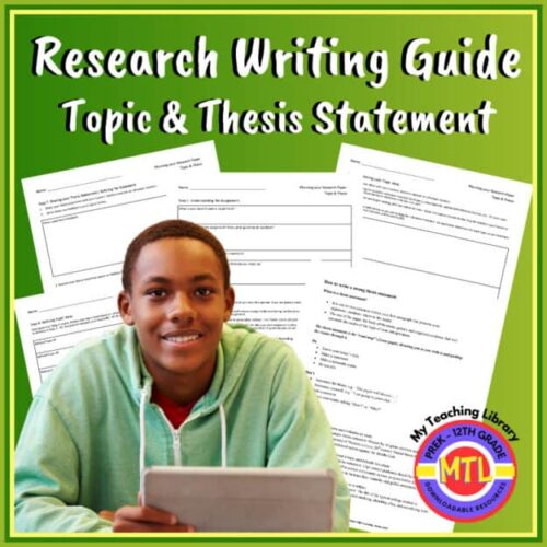 Research writing guide for homeschooling, focusing on topics and thesis statements, designed for elementary through 12th-grade students to enhance research skills and academic success.