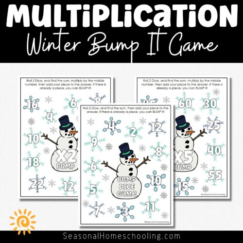 Winter Snowman Bump Dice Game with Multiplication Up to 12 1 Winter Snowman Bump Dice Game with Multiplication Up to 12 sampling of pages included