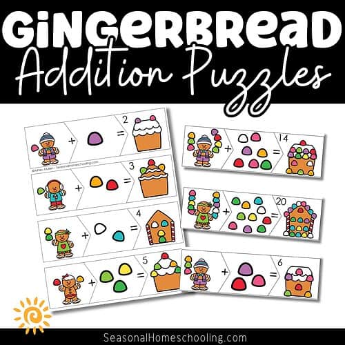 Gingerbread Addition Puzzles to 20 sampling of what is included