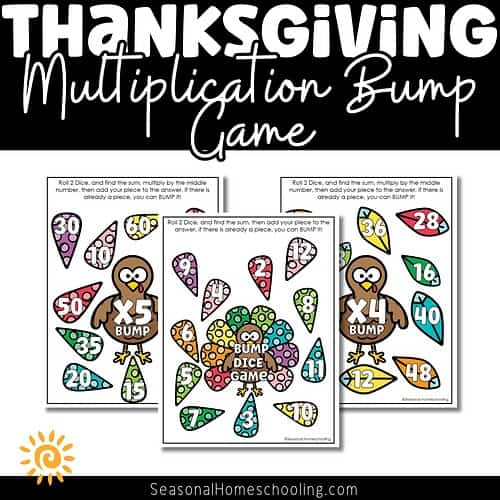 Turkey Bump Dice Game with Multiplication Up to 12 sampling of what is included