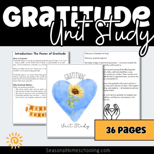Gratitude Unit Study Sample of pages in the Gratitude Unit Study