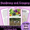 Fresh vegetables and herbs with a woodland animal scene, designed for homeschooling gardening and foraging lessons, including reading passages, Q&A, and note-taking sheets for STEM and nature education.