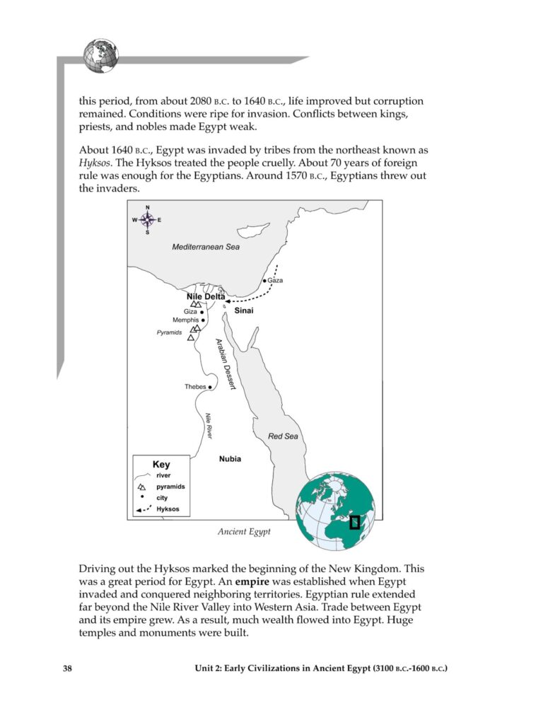 10-worldhistory-parti-student_Page49.jpg Nile Delta and ancient Egypt map showing key historical sites and geographical features for homeschooling history lessons.
