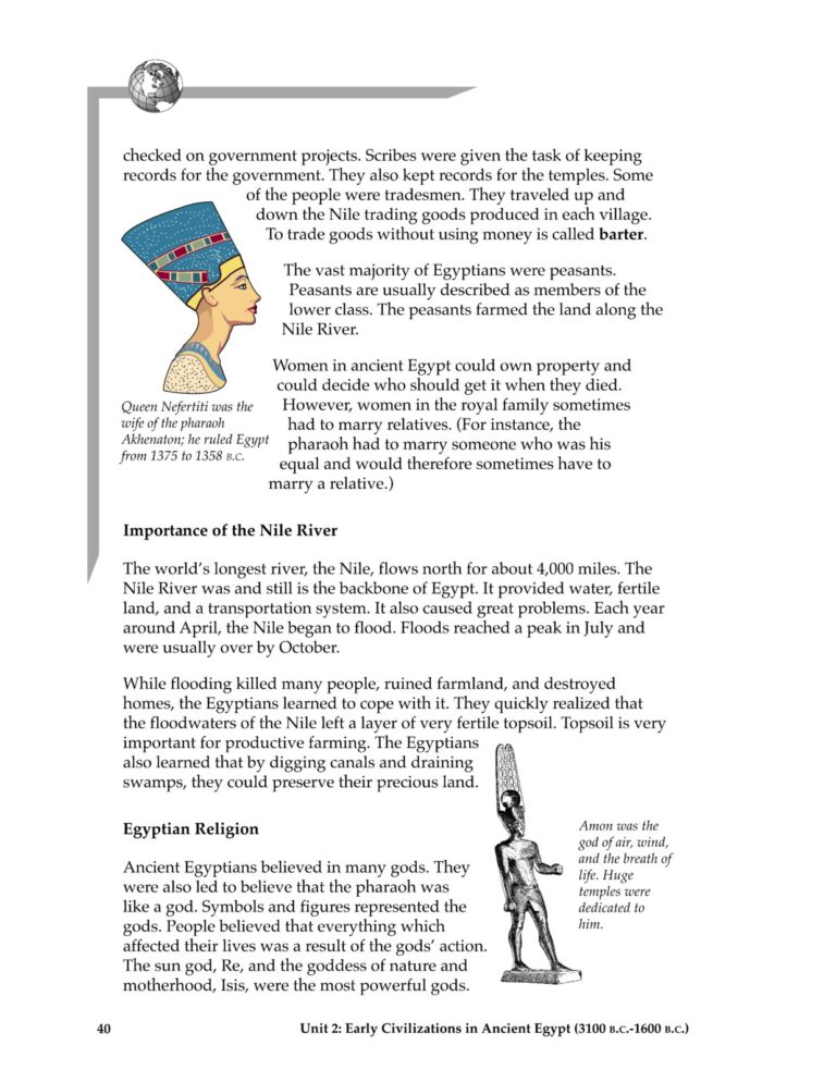 10-worldhistory-parti-student_Page51.jpg Ancient Egypt history education, Nile River significance, Egyptian religion, Pharaohs, Egyptian culture, homeschooling resources, ancient civilizations, studying ancient Egypt, homeschooling history curriculum.