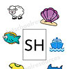 11 Colorful educational clipart featuring animals, shells, a ship, and a t-shirt around the "SH" phonetic symbol, ideal for homeschool resources focusing on phonics, early learning, and literacy skills.