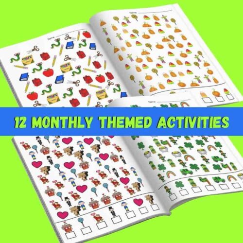 Scavenger hunt worksheets, homeschool activities, themed learning printables, educational resources for kids, monthly homeschool activity packs.